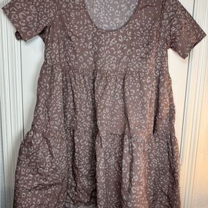 A New Day Brown Leopard Print Short Sleeve Tiered Dress - Women’s Size M